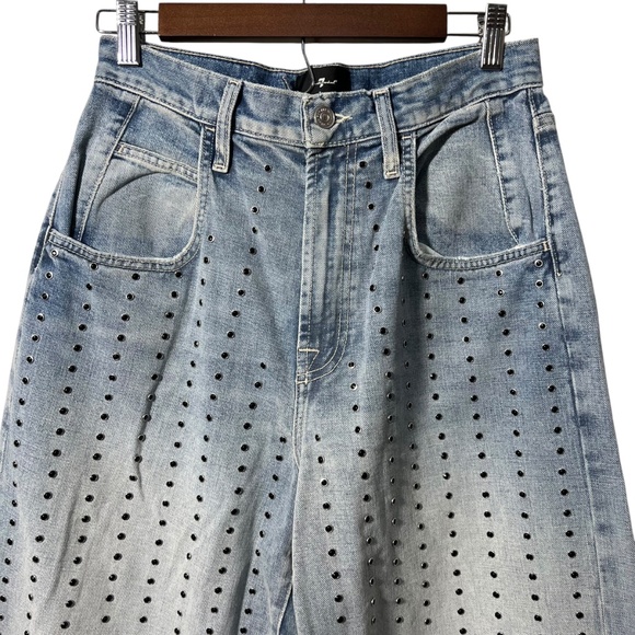 7 For All Mankind Luxe Vintage Jennifer Studded High Rise Straight Jeans Sz 27 - Picture 3 of 10